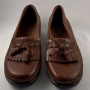 DEXTER WOMEN'S BROWN LEATHER MOC STITCH LOAFERS